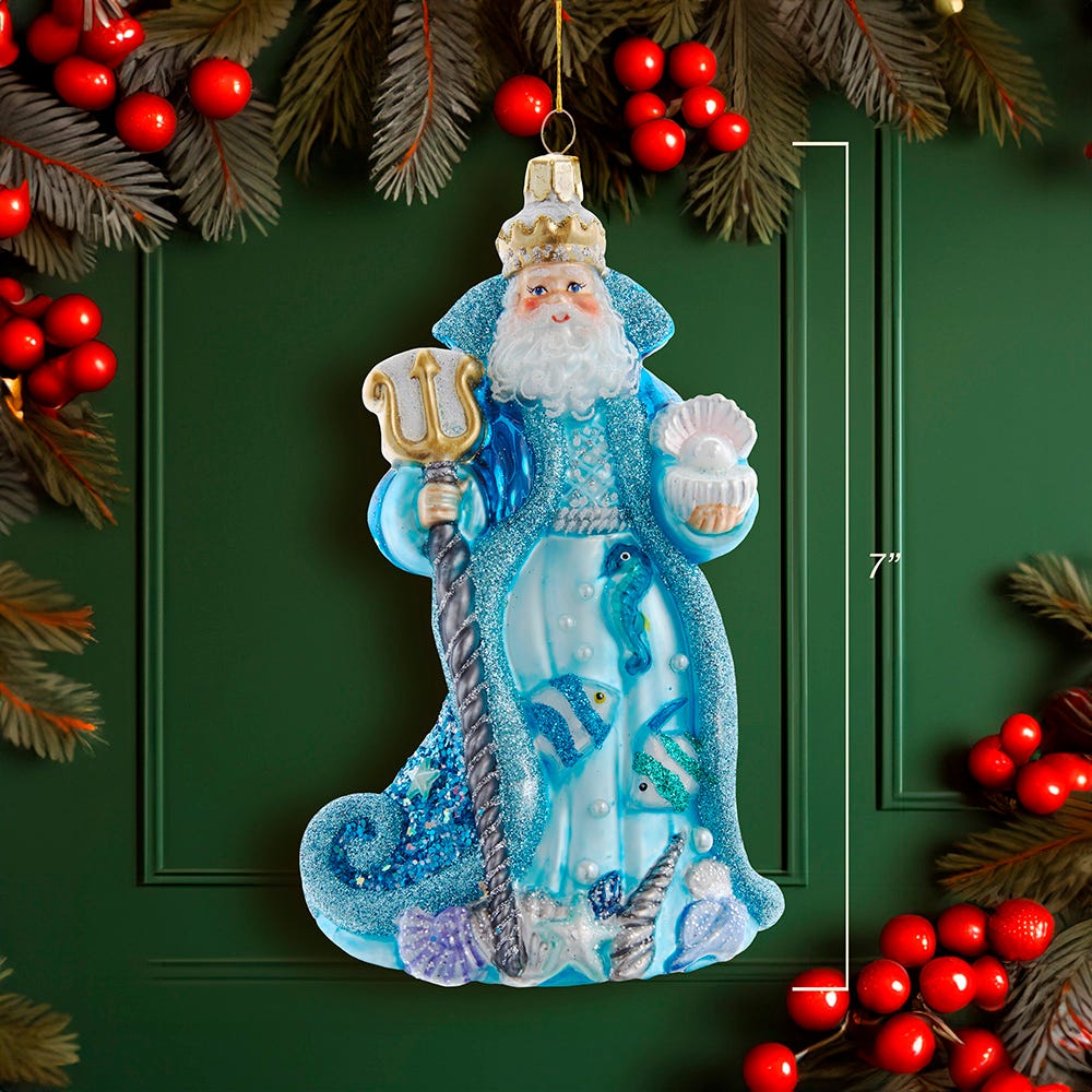 Kurt Adler 7-Inch Bellissimo Glass Under The Sea Santa Ornament
